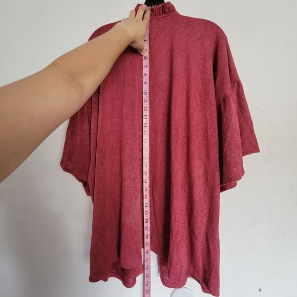 NEW Bobeau Burgundy Wine Red Marianne Ruffle Flare Short Sleeve Knit Cardigan - Picture 8 of 14
